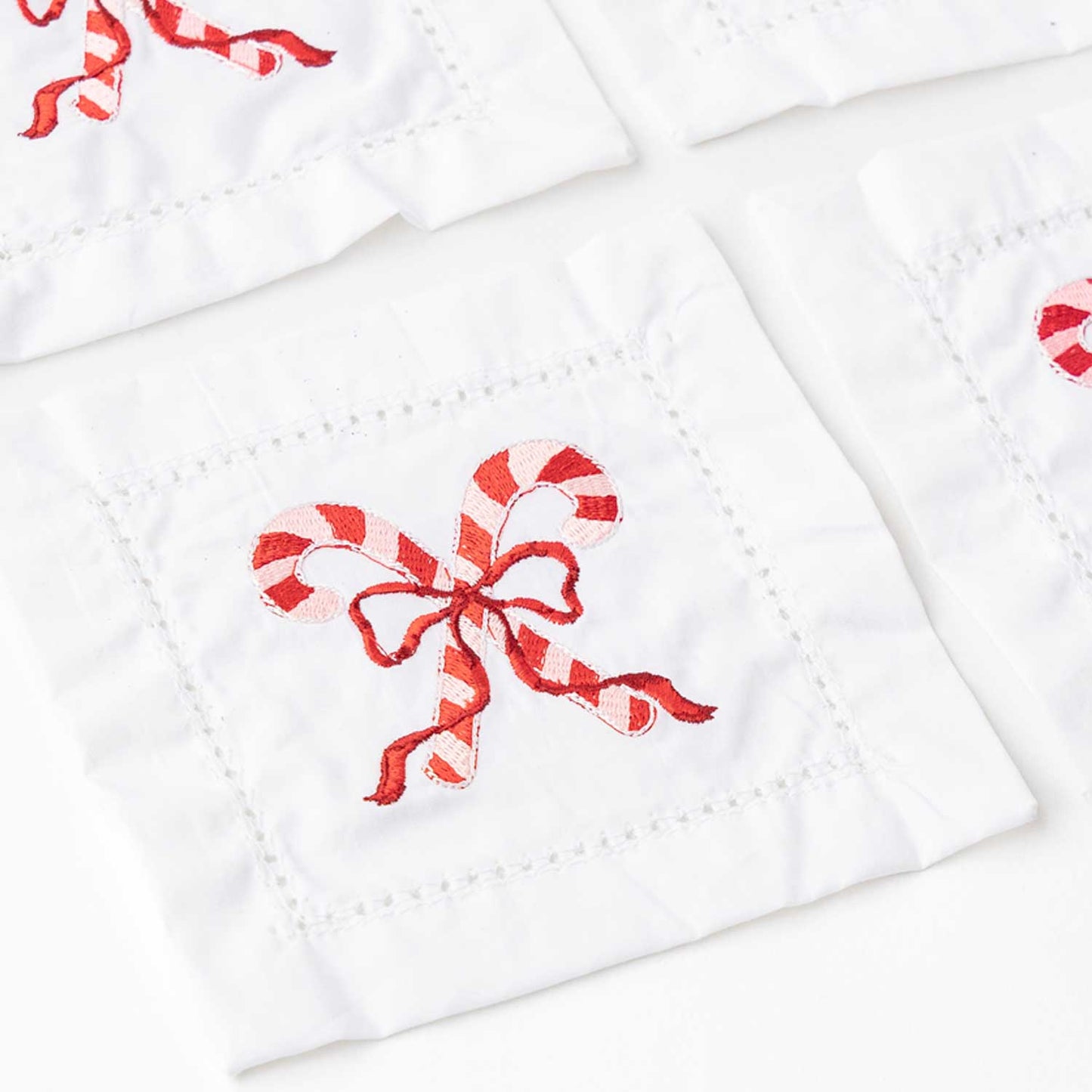 Candy Cane Embroidered Cocktail Napkin Boxed Set