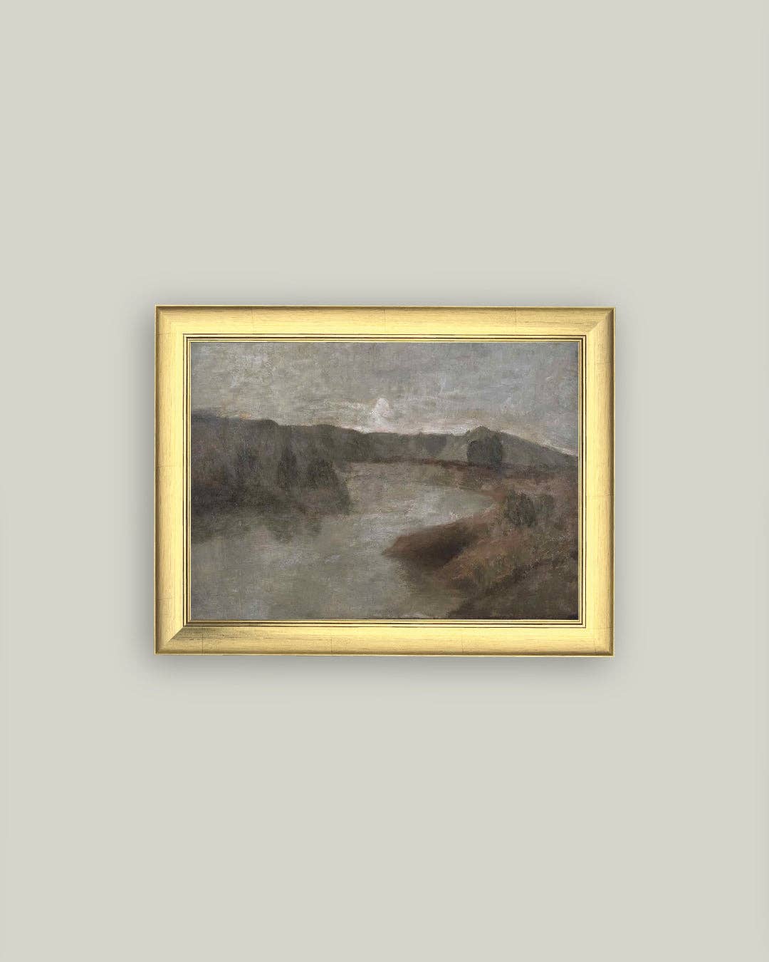 Hazy River Landscape Framed Antique Art
