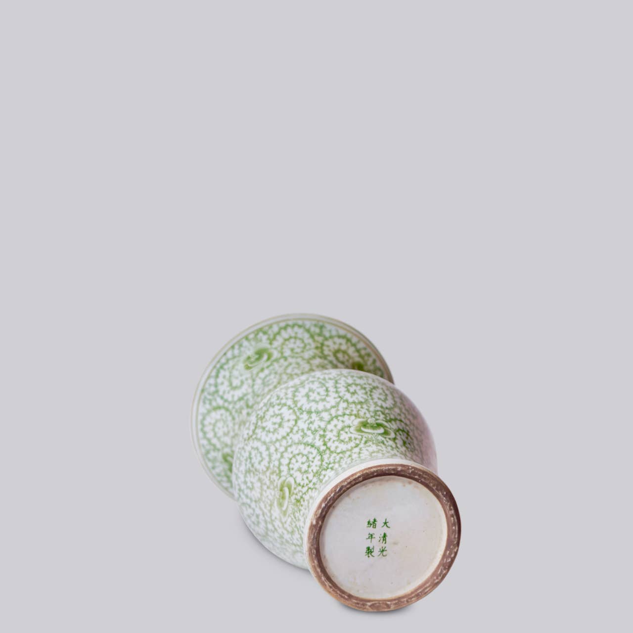 Green and White Scrolling Peony Porcelain Trumpet Vase