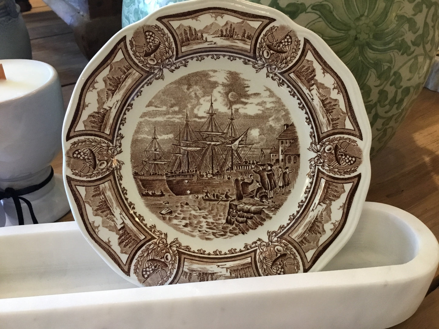 Vintage Ironstone Plate with Ship Design