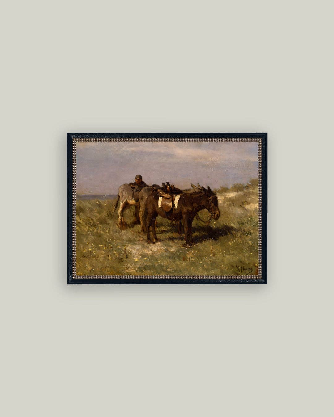 Donkeys in the Dunes Framed Antique Art