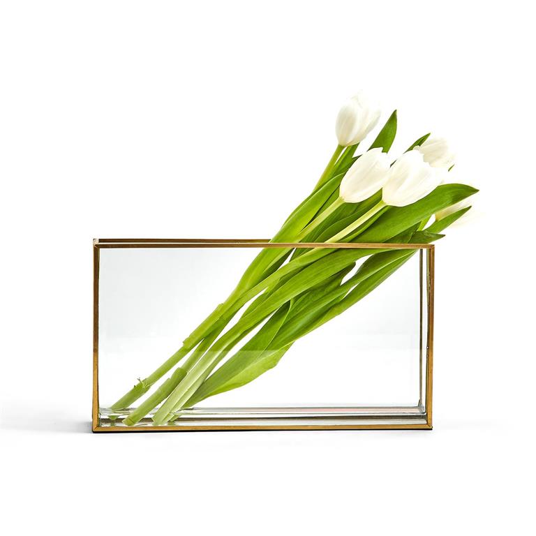 Window Square Vase with Gold Metal Trim