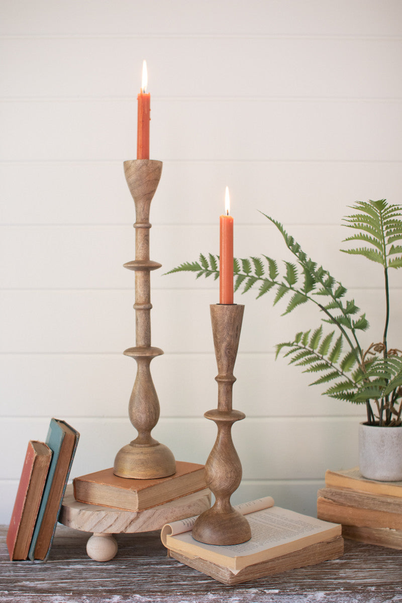 Set/2 Mango Wood Candle Stands