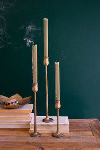 Set/3 Antique Brass Finish Metal Taper Candle Holders