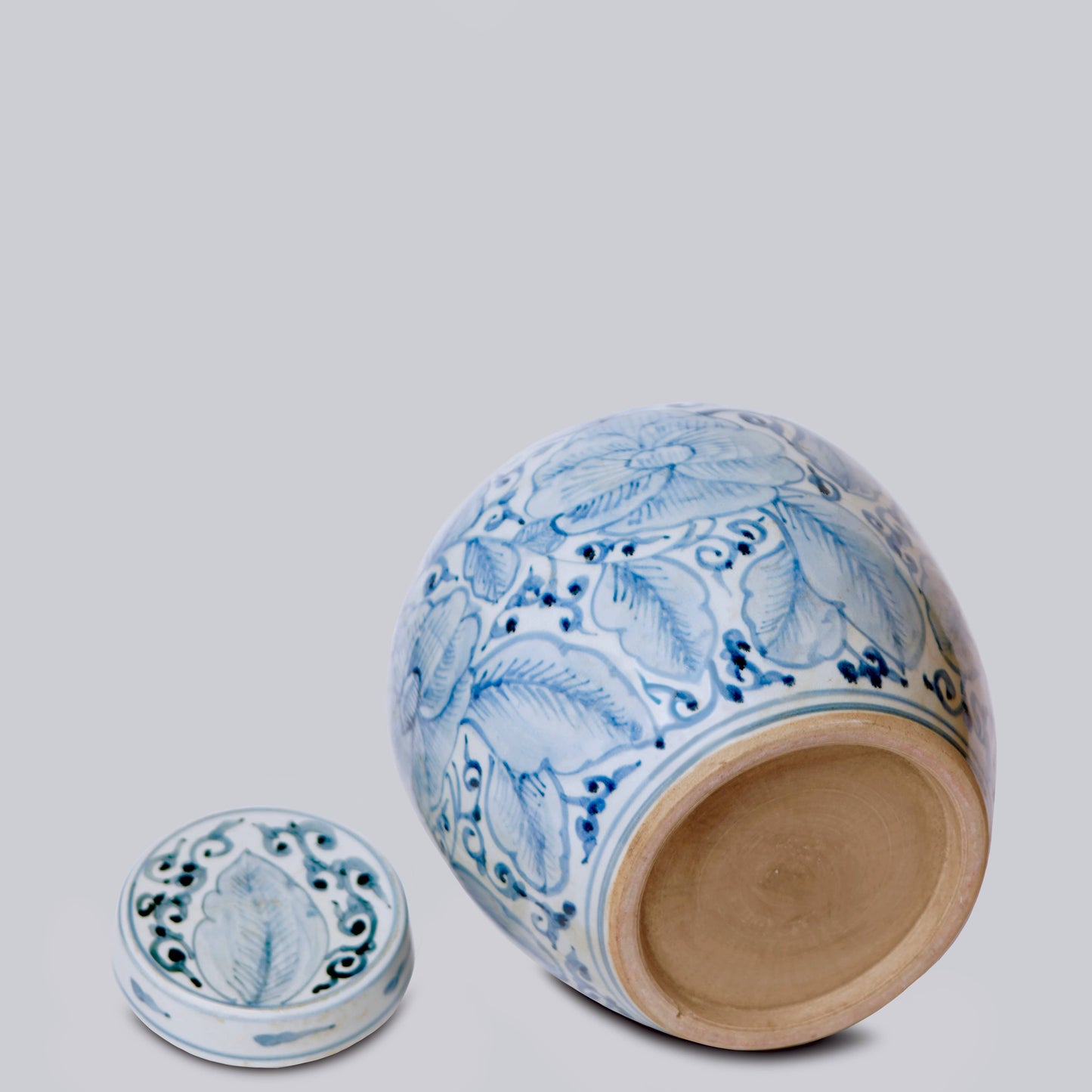 Lidded Blue and White Porcelain Rose Jar
