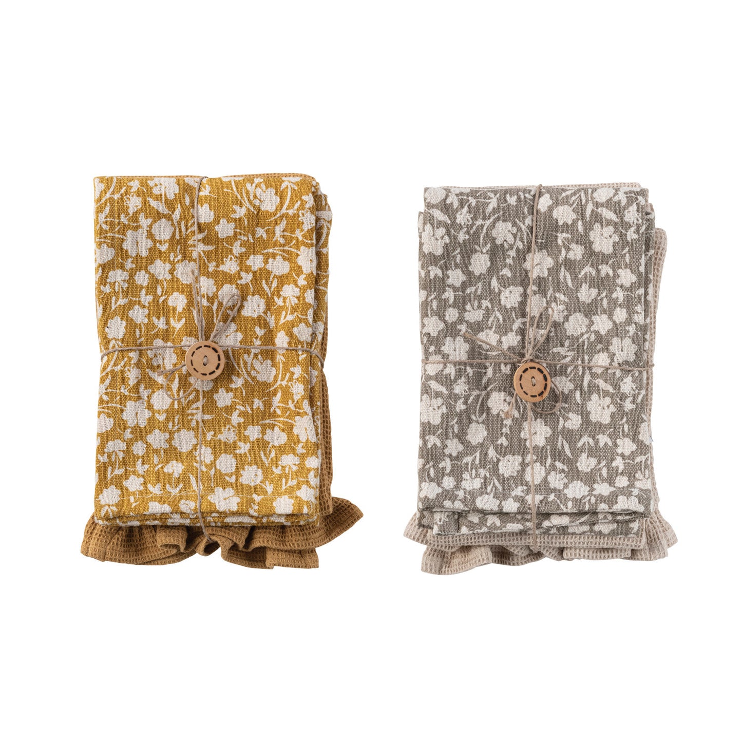 Cotton Slub Printed & Cotton Waffle Tea Towels S/2