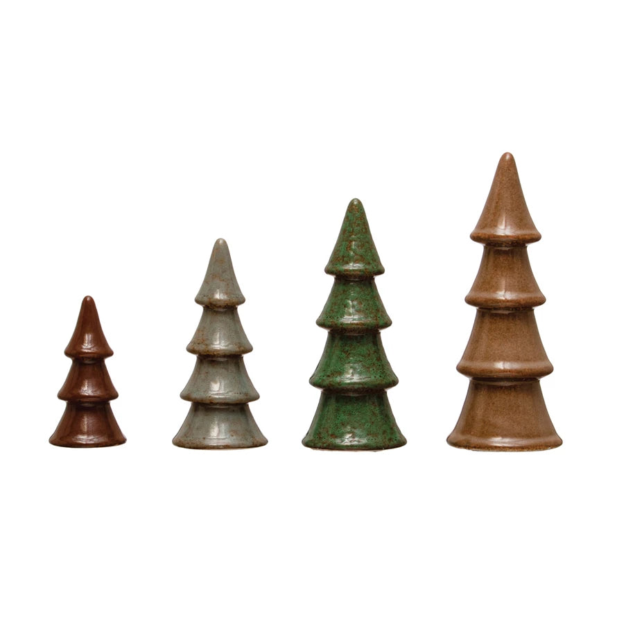 Stoneware Trees, Reactive Glaze - Set of 4