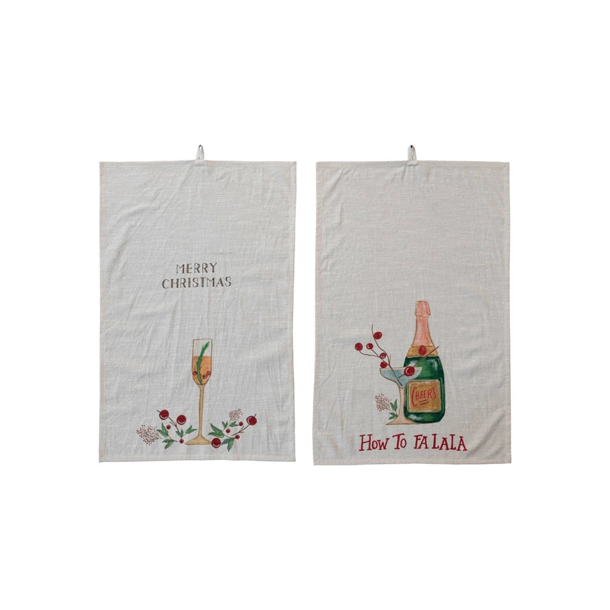Cotton Tea Towel w/Holiday Cocktail