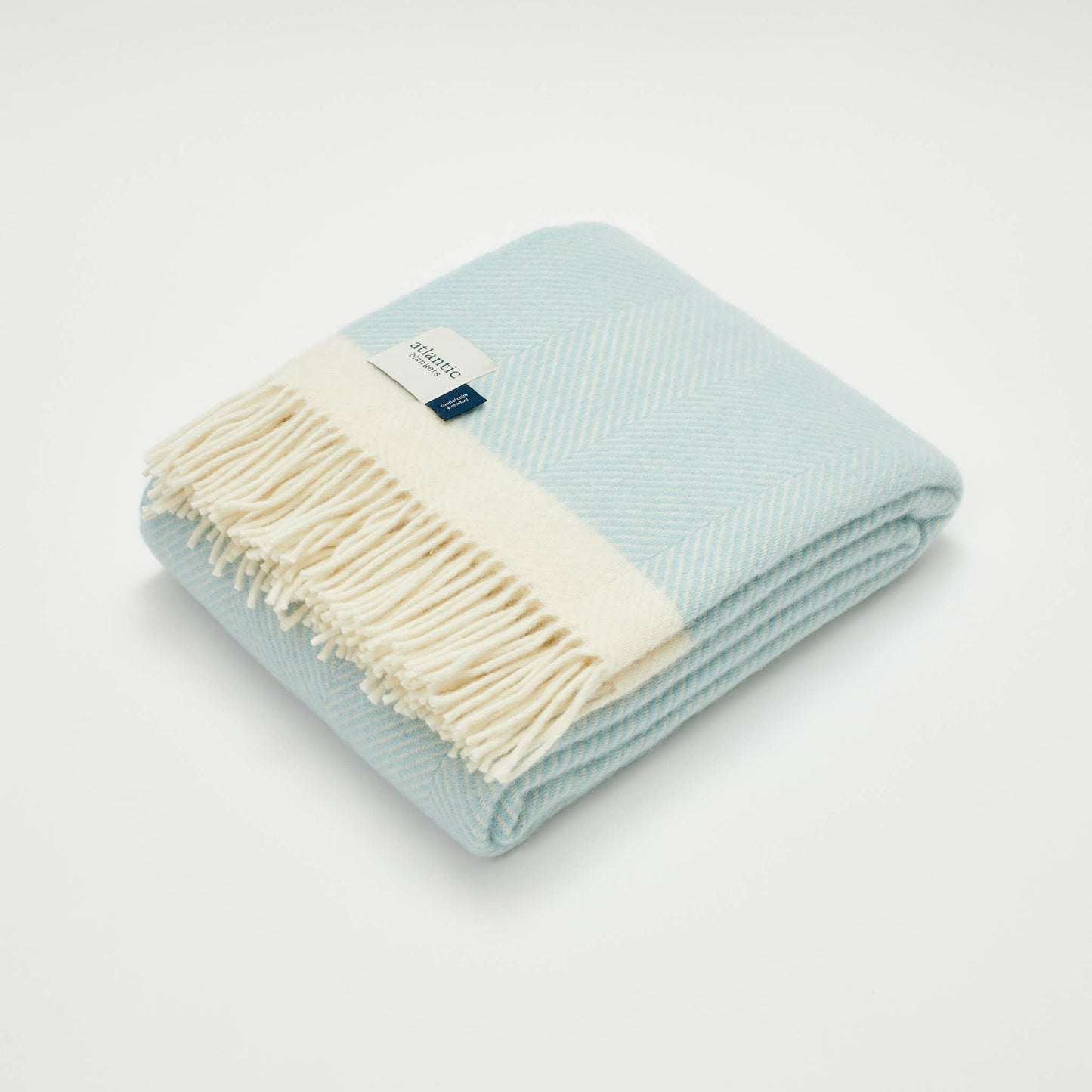 Light Duck Egg Blue Herringbone Wool Blanket: 130 x 200cm