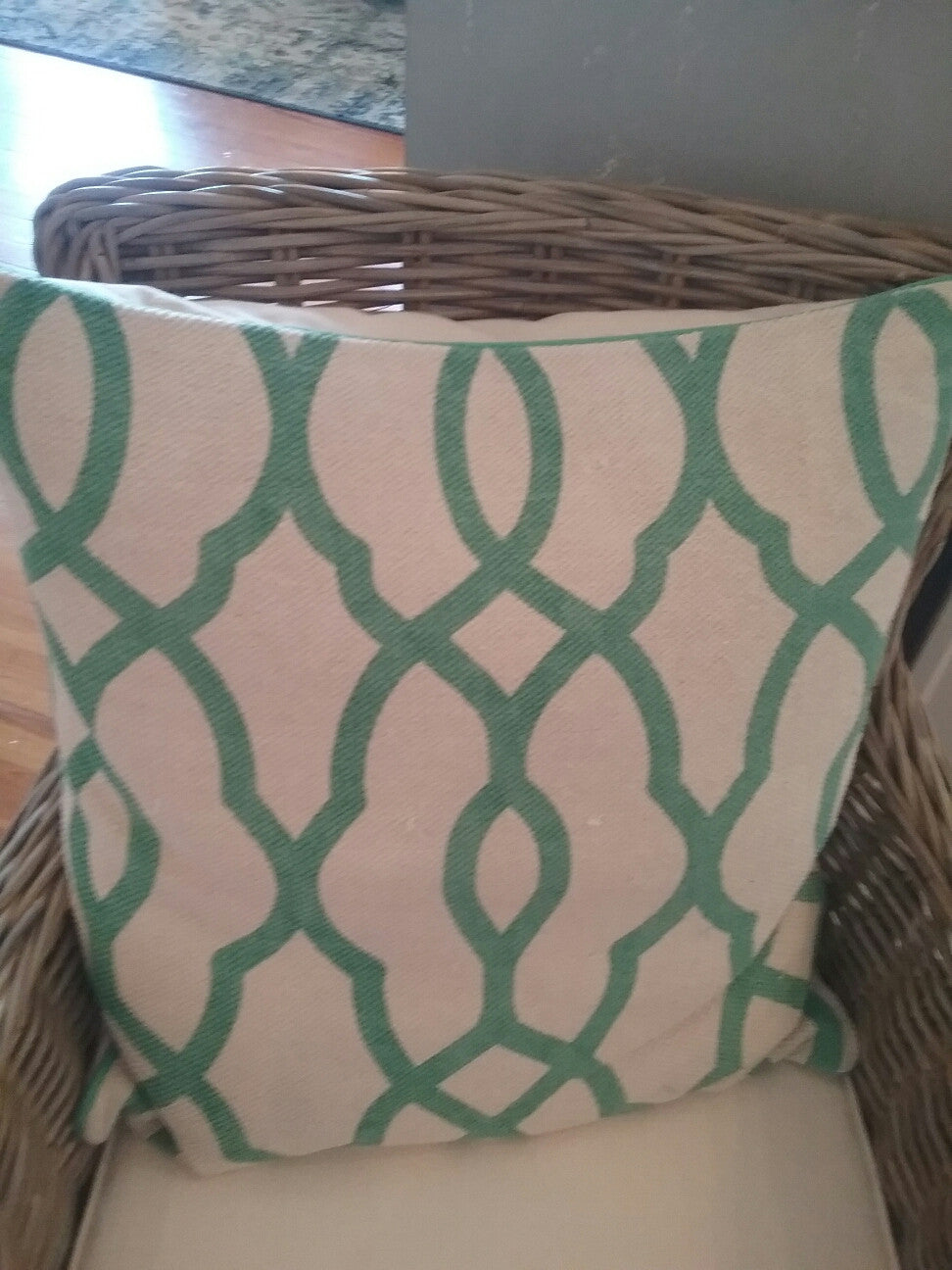 Cream and Green Trellis Pillow