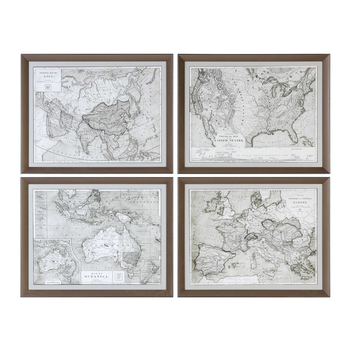 World Maps, set of 4