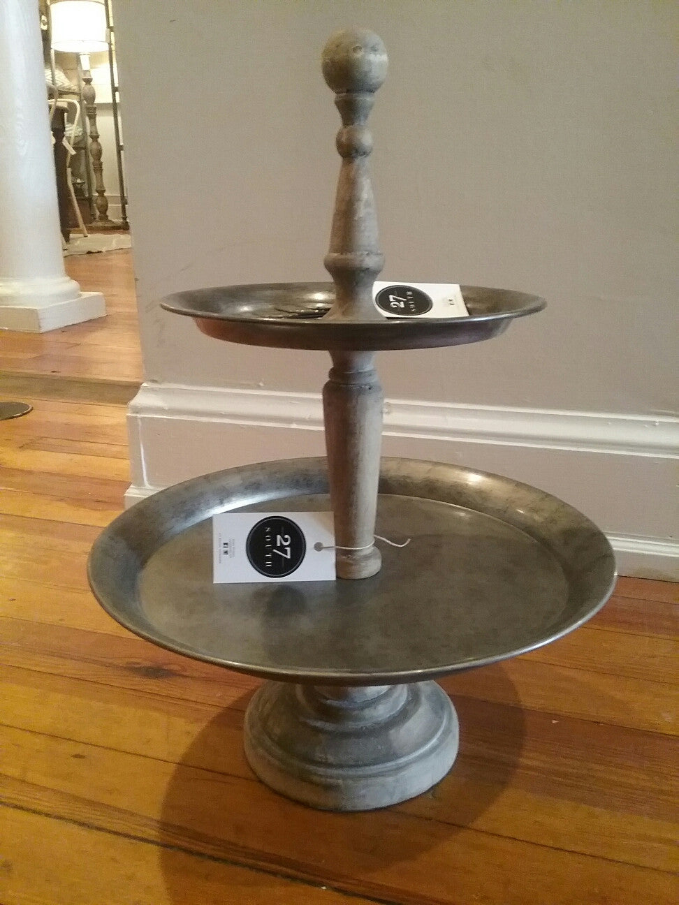 Metal and Wood Tiered Stand