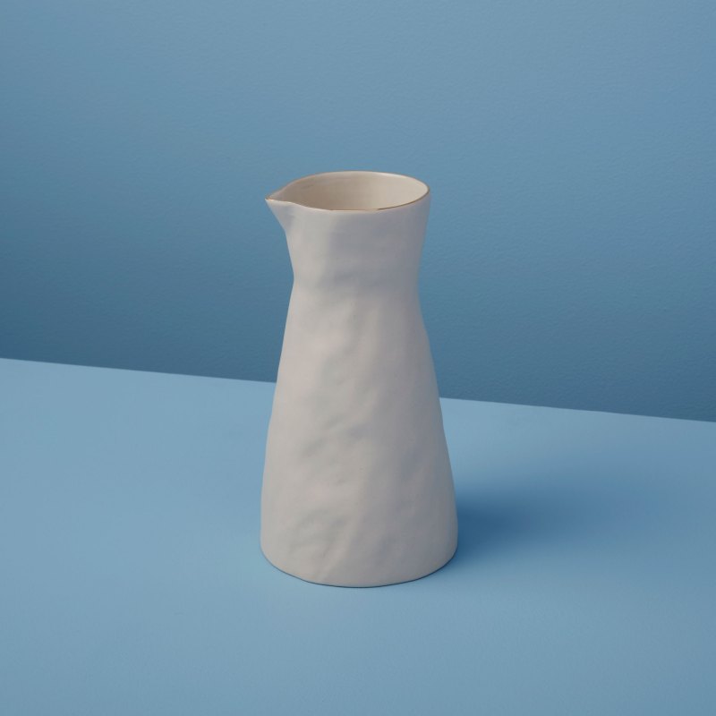 Gold Rim Stoneware Carafe, White