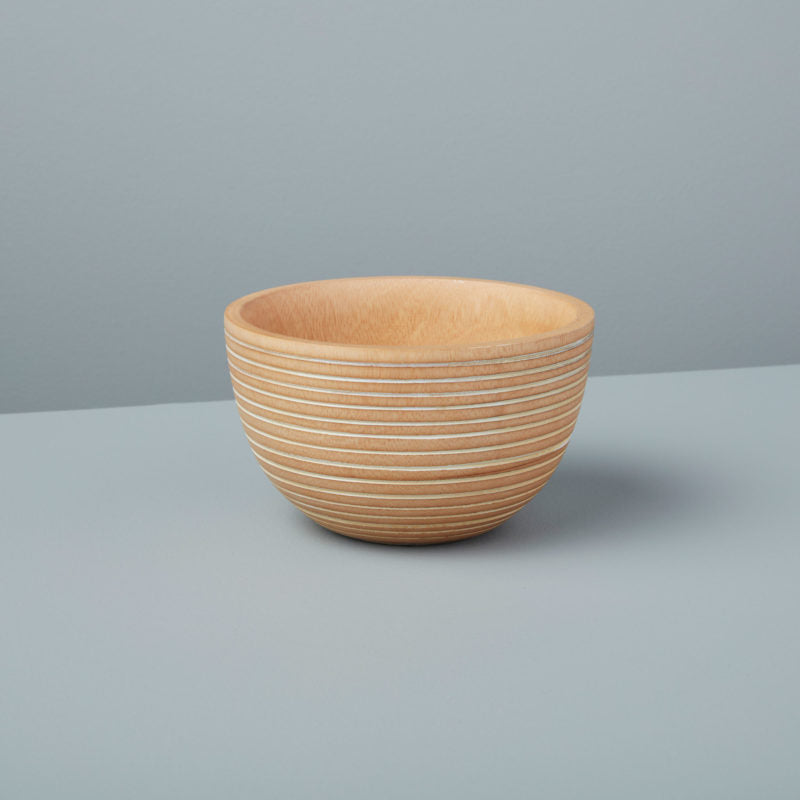 White Striped Kiln Mango Wood Bowl