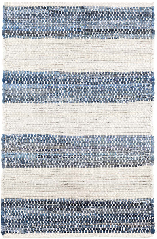 Denim Rag Wide Stripe Woven Cotton Rug - 2'3'