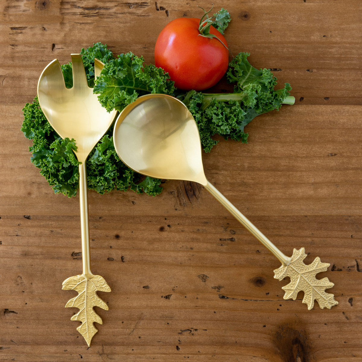 Embossed Brass Leaf Salad Servers