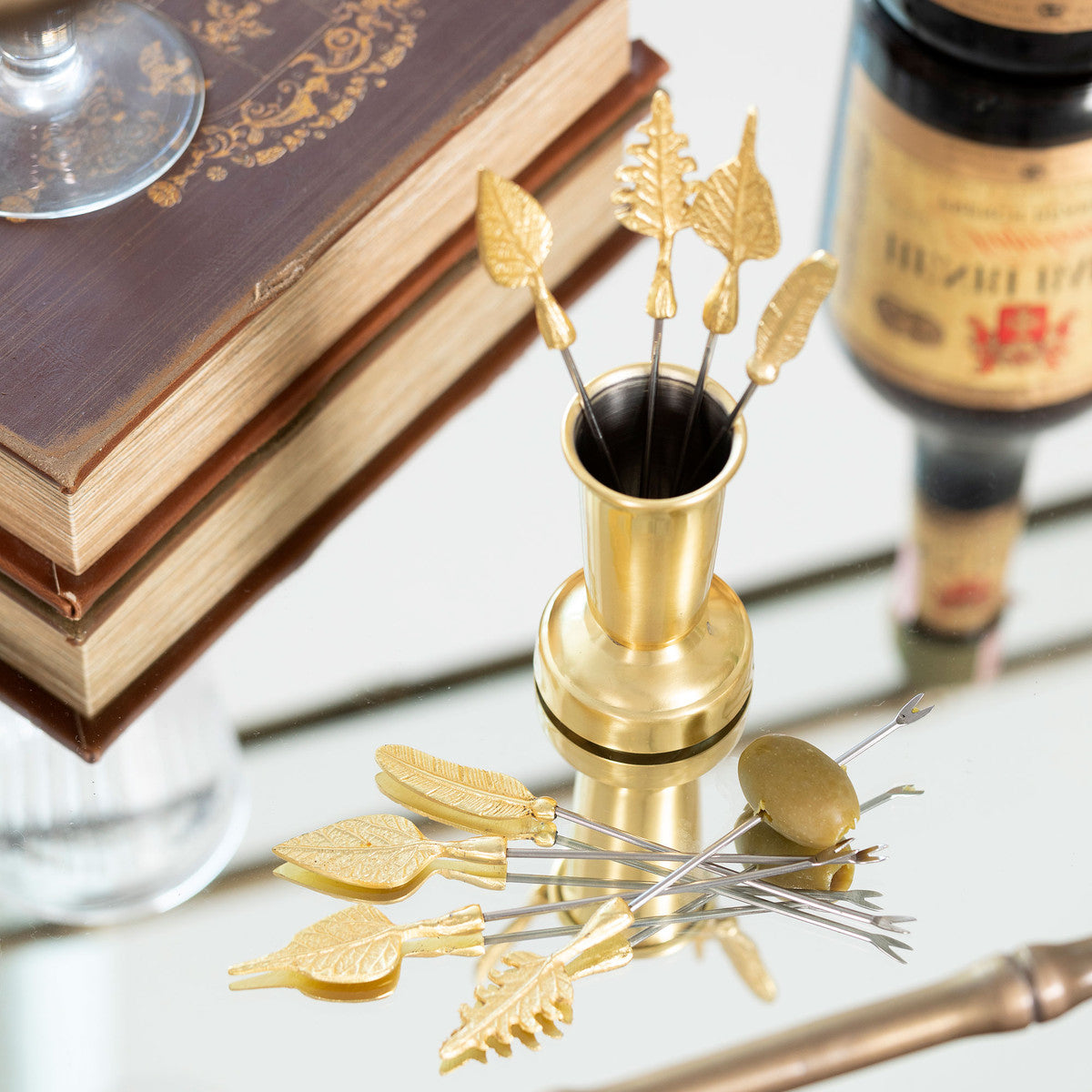 Embossed Brass Leaf Olive Picks