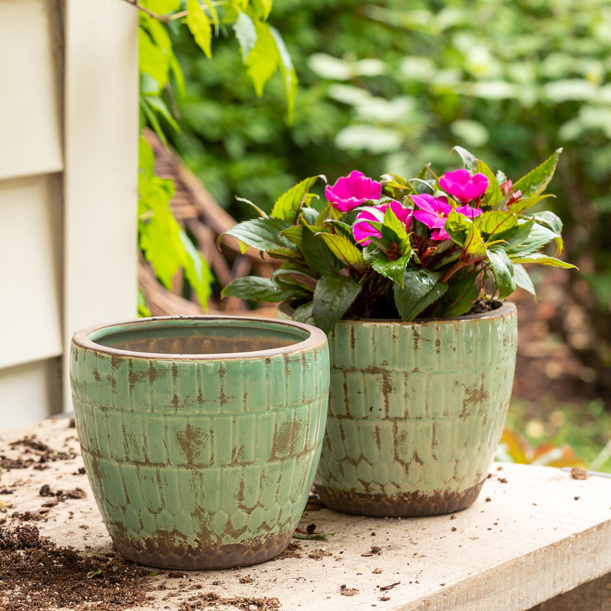 Scaled Green Glazed Pot