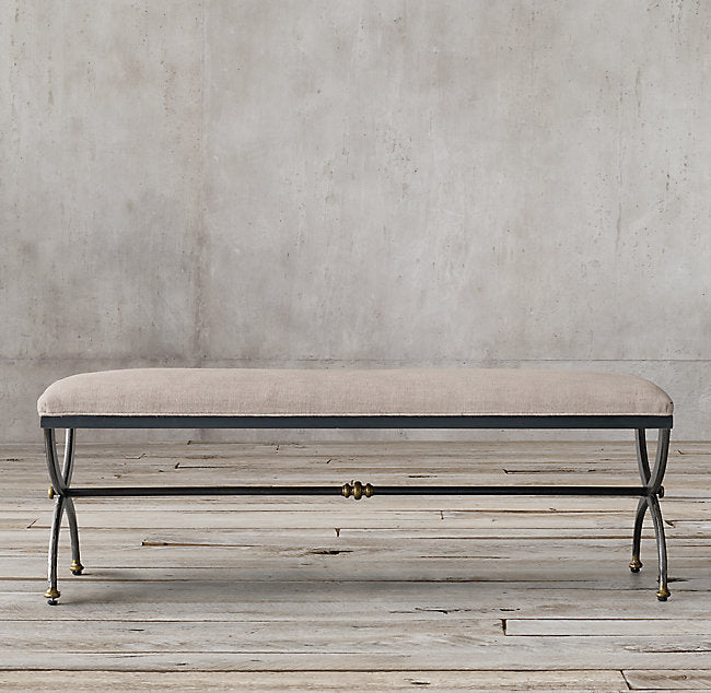 French Upholstered Bench - Belgian Linen