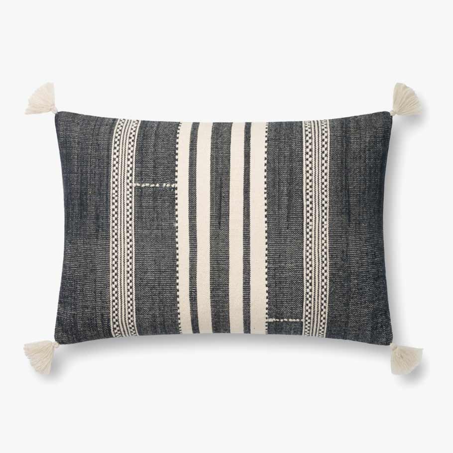 Navy and Natural Striped Pillow