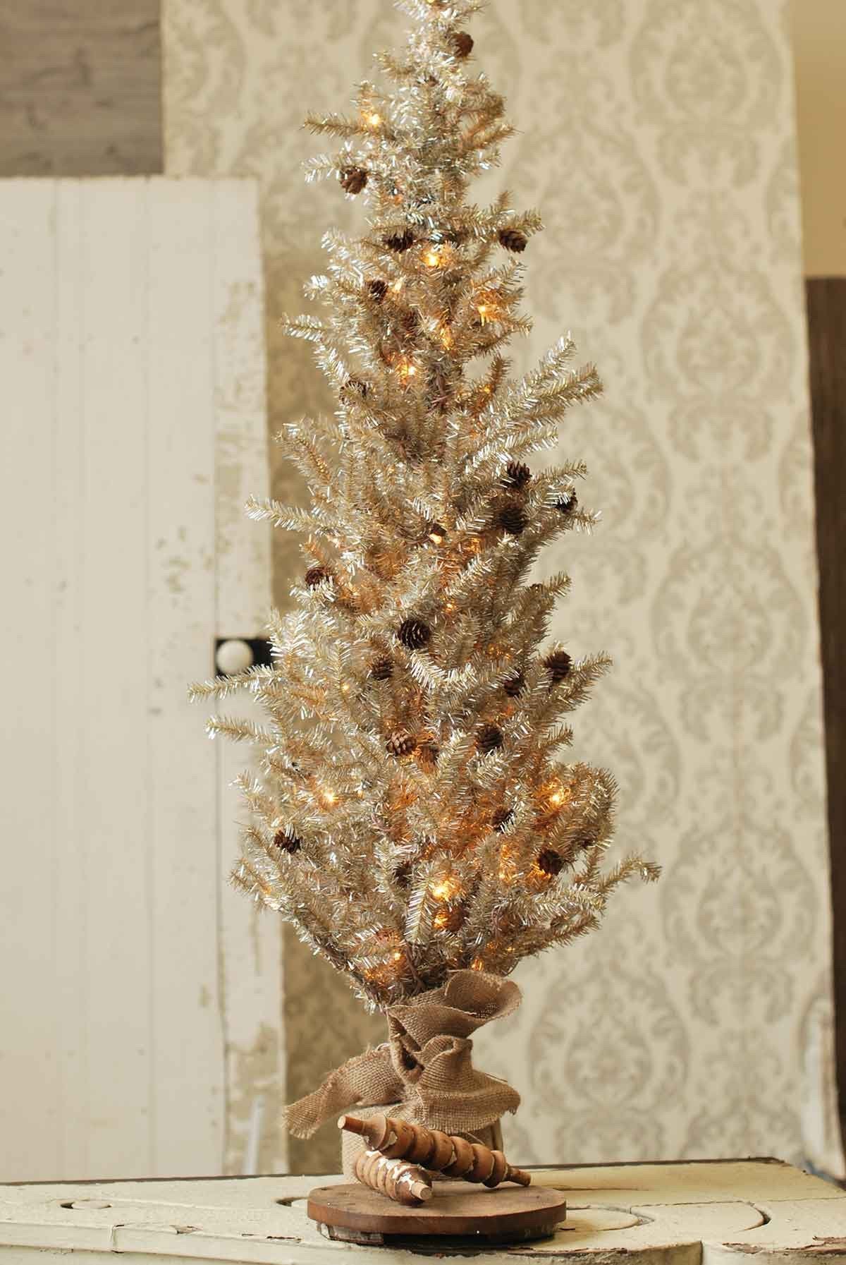 36" Tinsel Tree w/ Cones