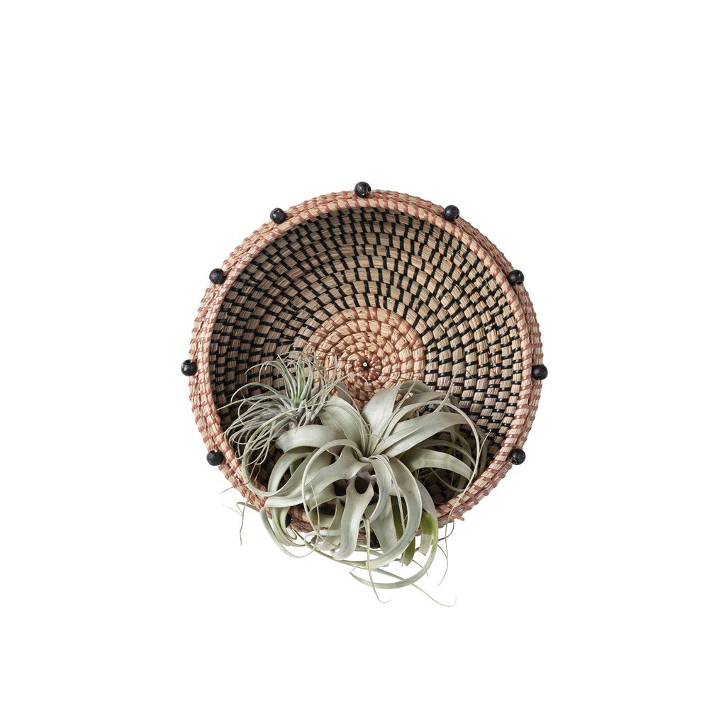 Woven Seagrass Basket w Black Beads