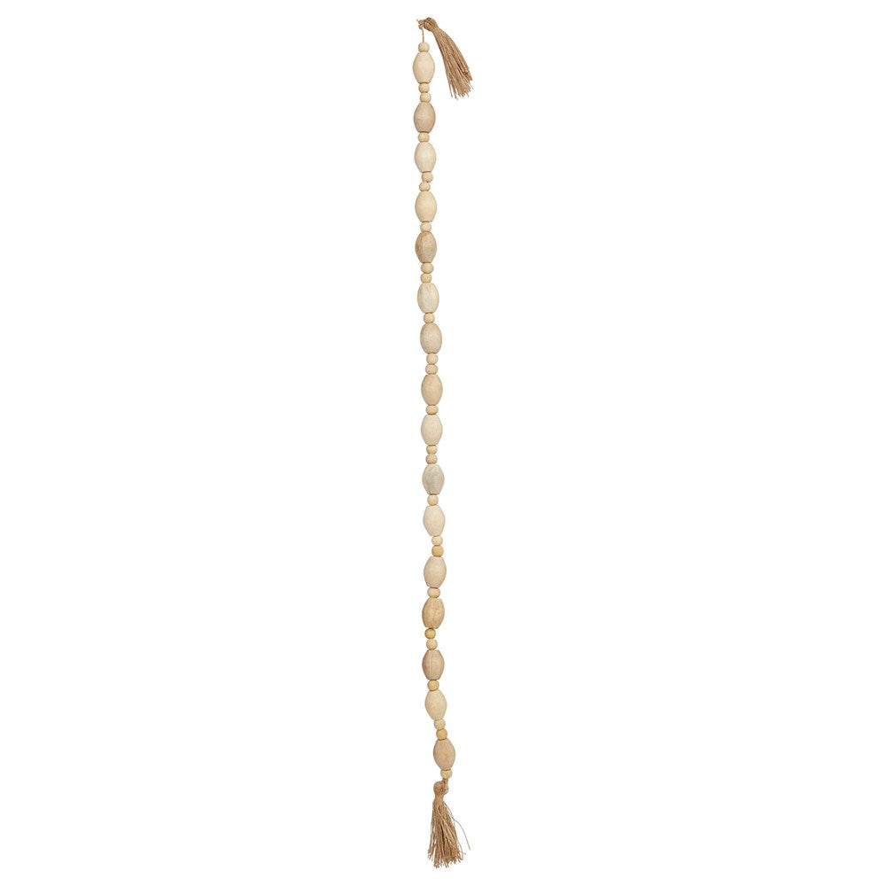 Mango Wood Bead Garland w Jute Tassels - 60"