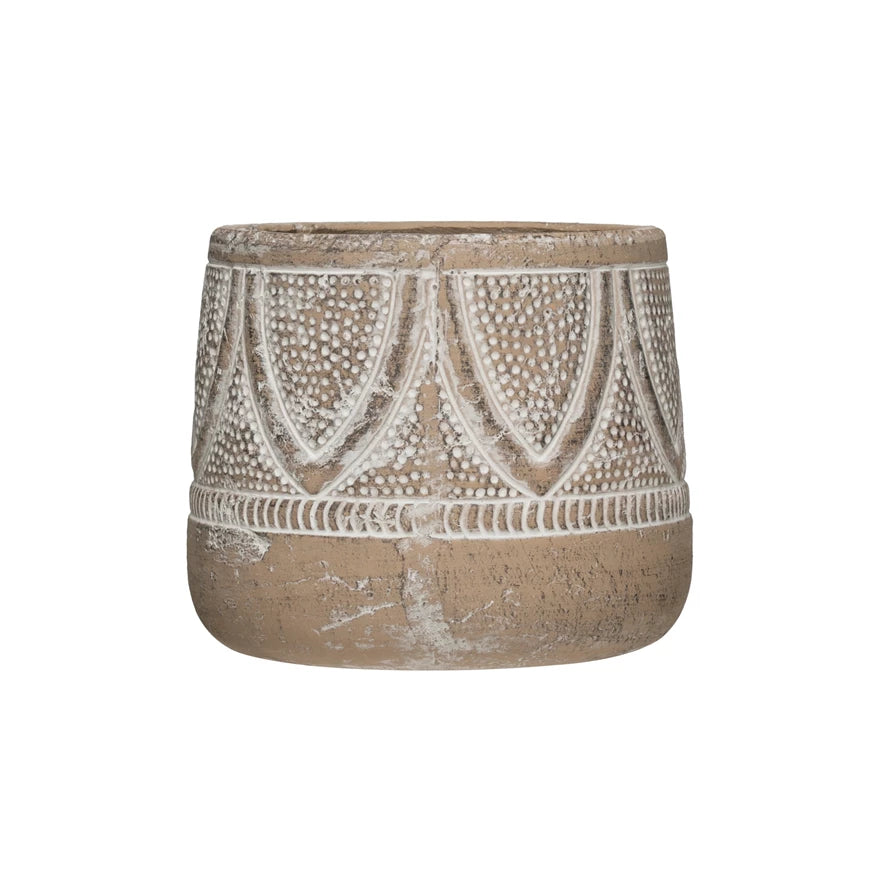 Embossed Terracotta Planter w/Whitewash Finish