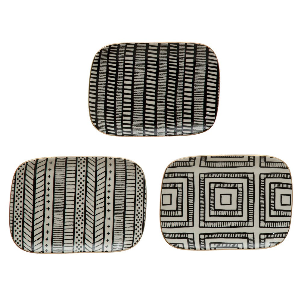 Stoneware Plate w/ Pattern & Gold Electroplating