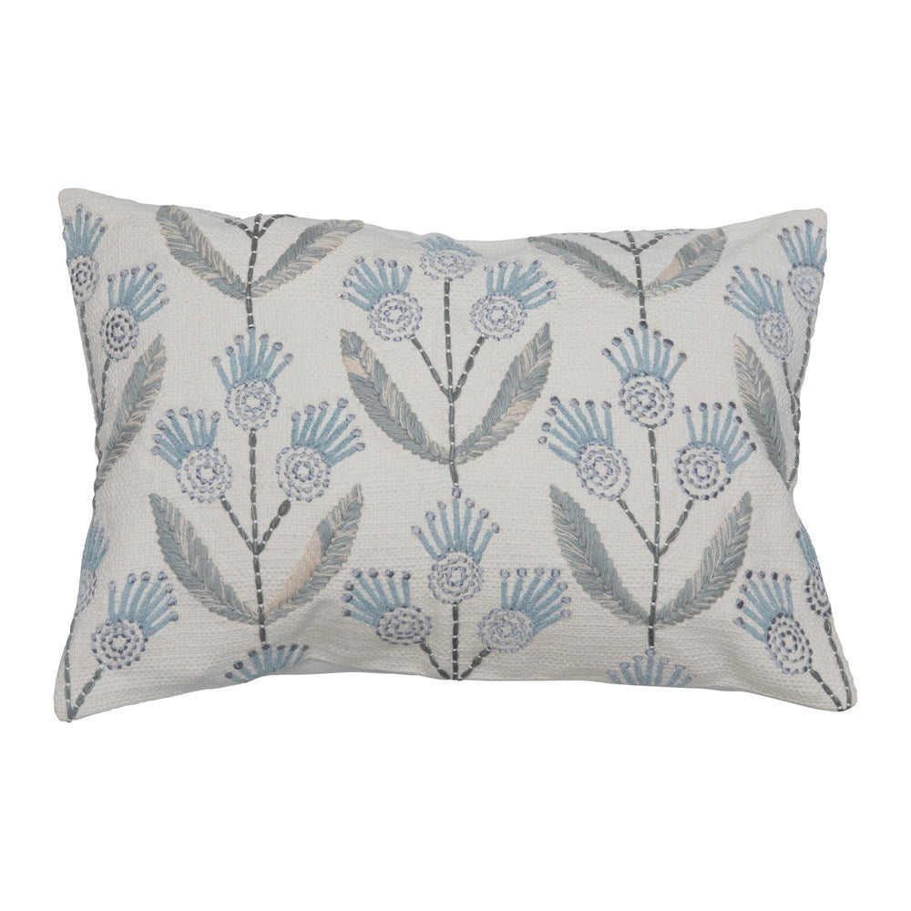 Cotton Floral Embroidered Lumbar Pillow