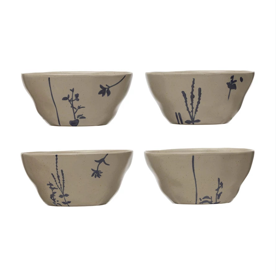 Hand-Stamped Stoneware Bowl w/ Botanicals