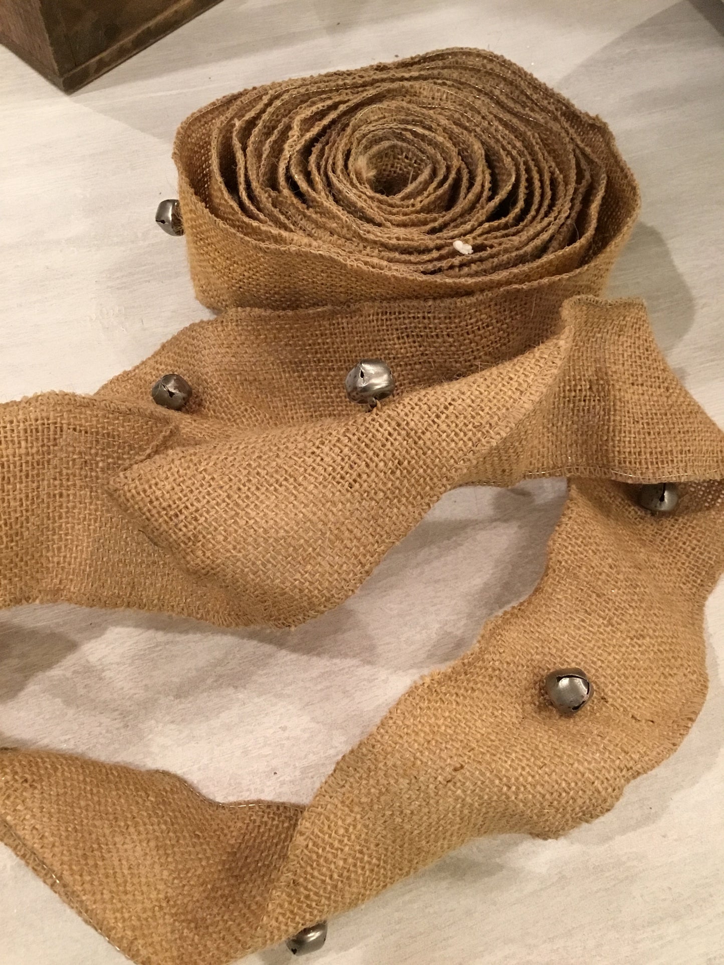 Silver Jingle Bell Burlap Ribbon