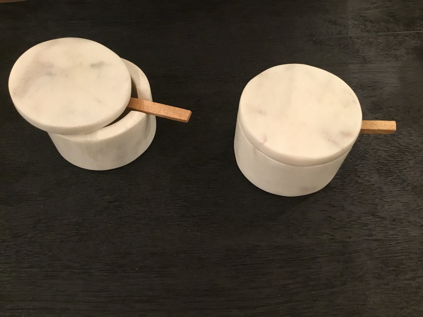 Marbled Lidded Cellar with Wood Spoon