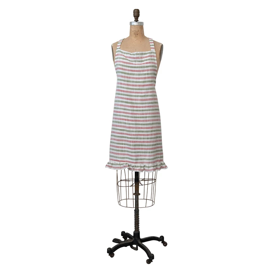 Holiday Cotton Striped Apron with Ruffle