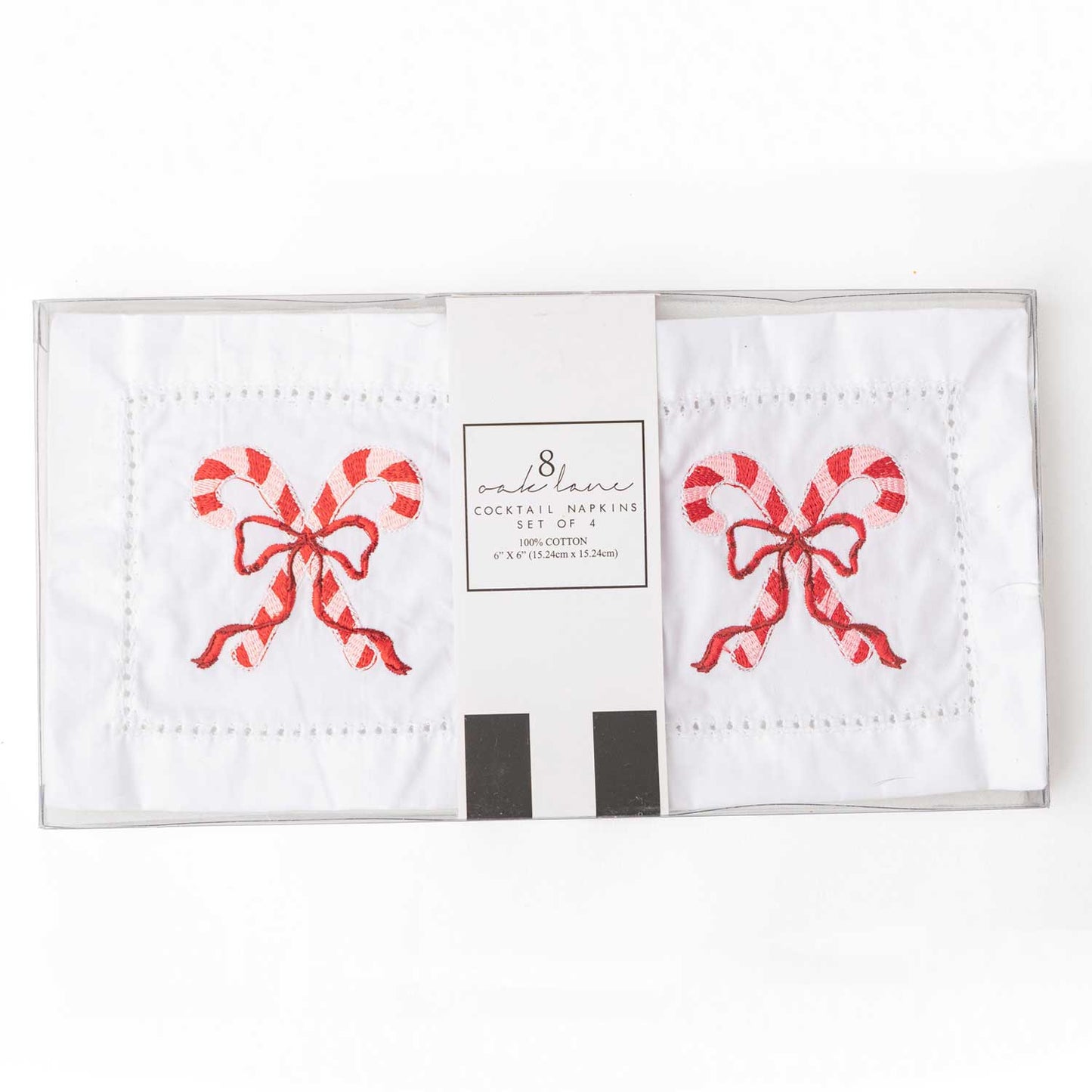 Candy Cane Embroidered Cocktail Napkin Boxed Set