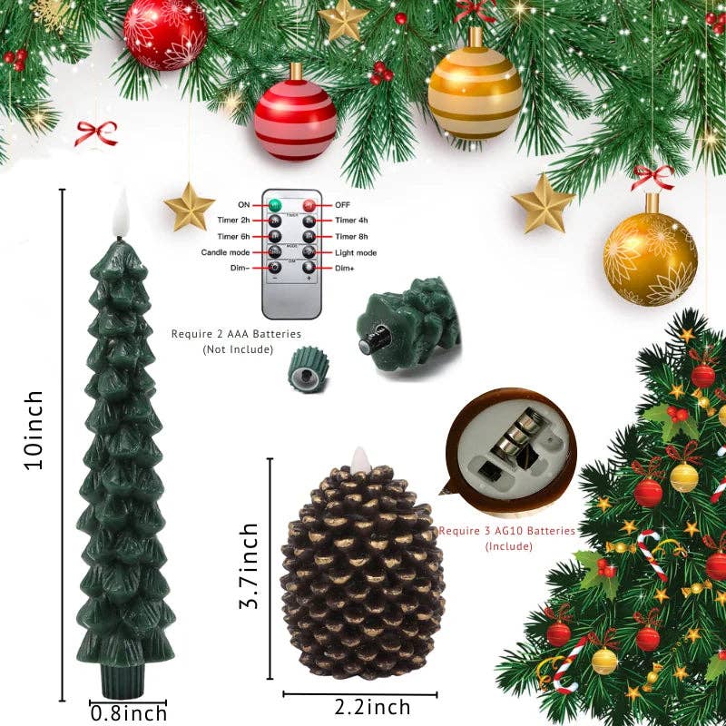 Pinecone & Tree LED Candles (Set of 3 or 6)