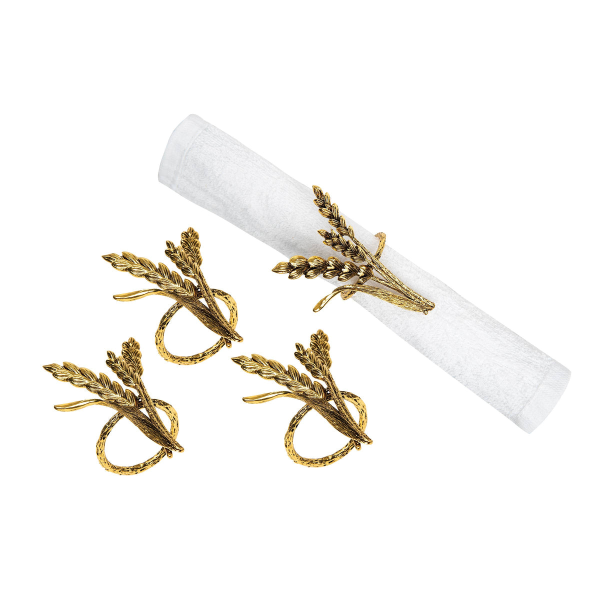 Harvest Bronze Wheat Napkin Ring Set 4