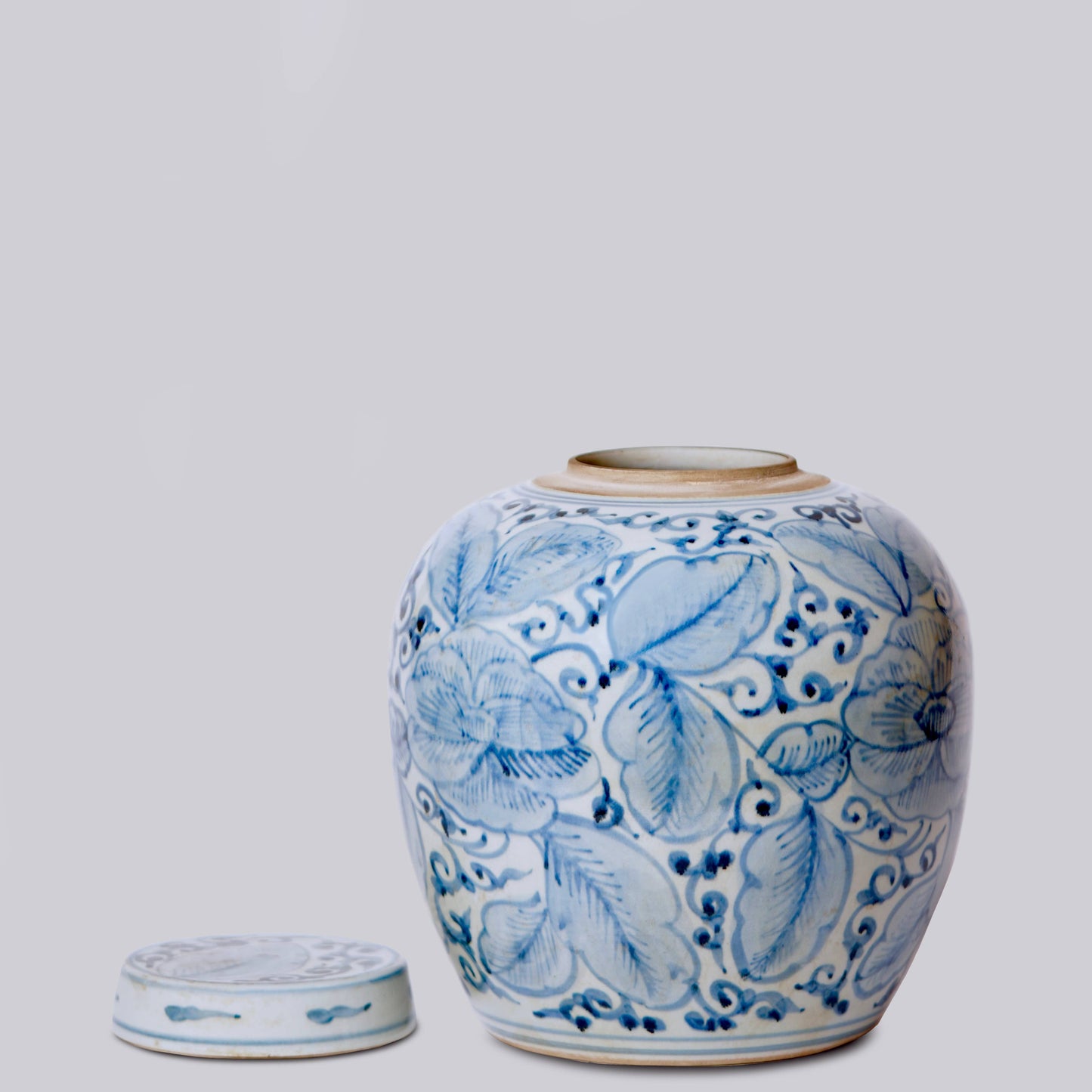 Lidded Blue and White Porcelain Rose Jar