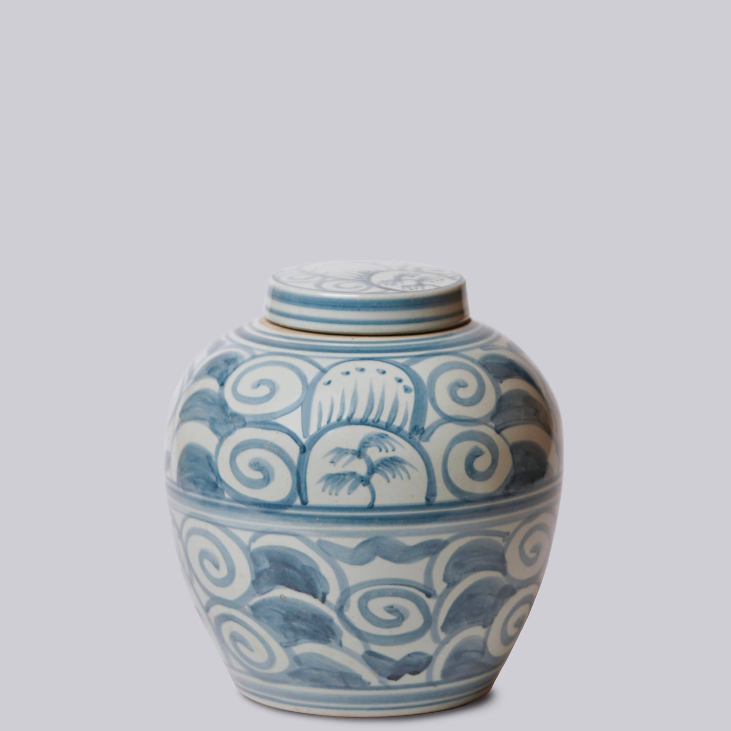 Curlicue Blue and White Porcelain Jar