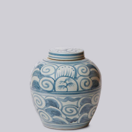 Curlicue Blue and White Porcelain Jar