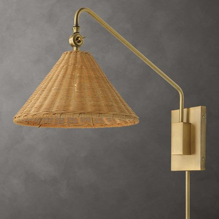 Rattan and Brass Sconce