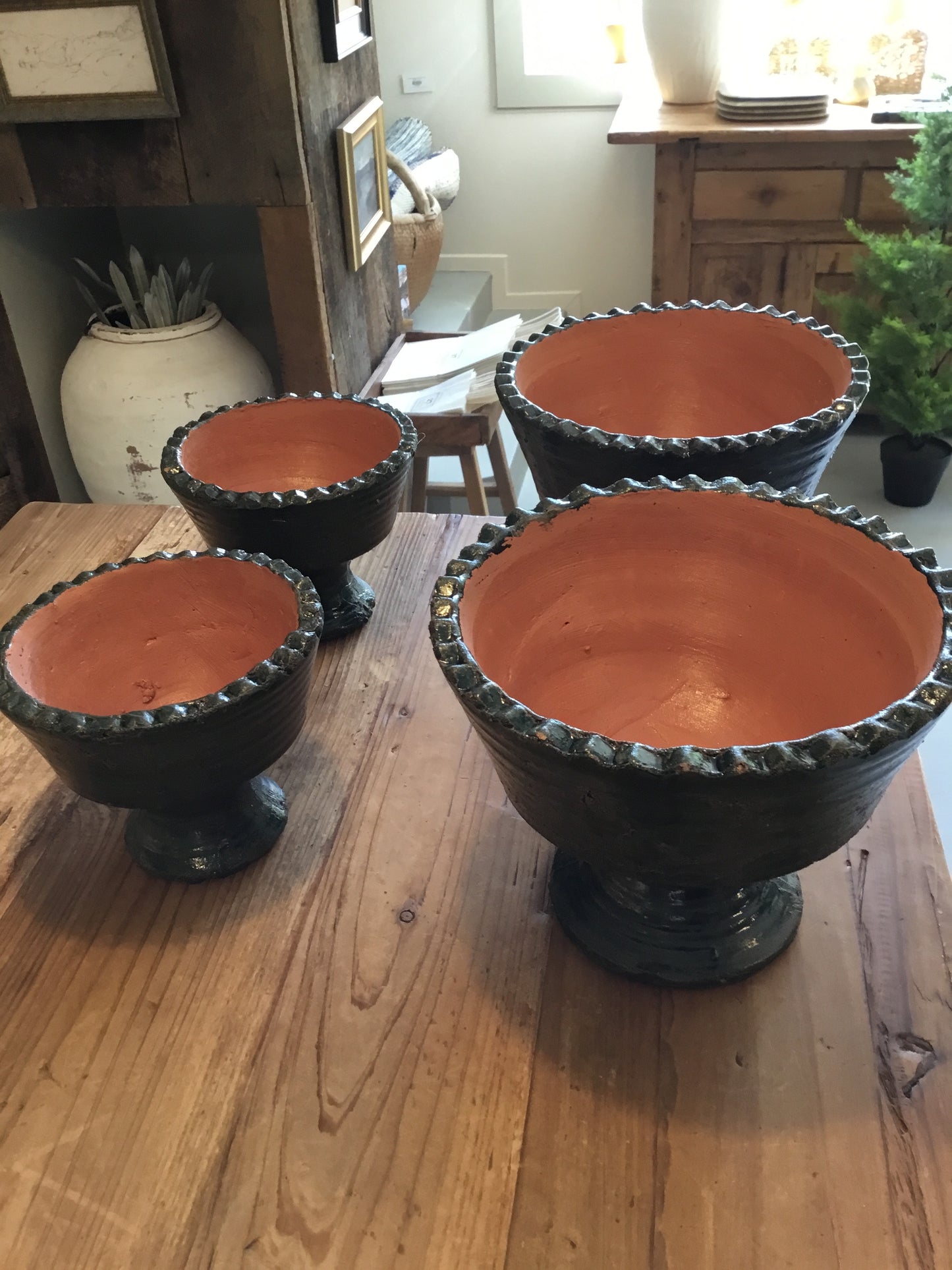 Green and Terracotta Clay Compotes 2 Sizes