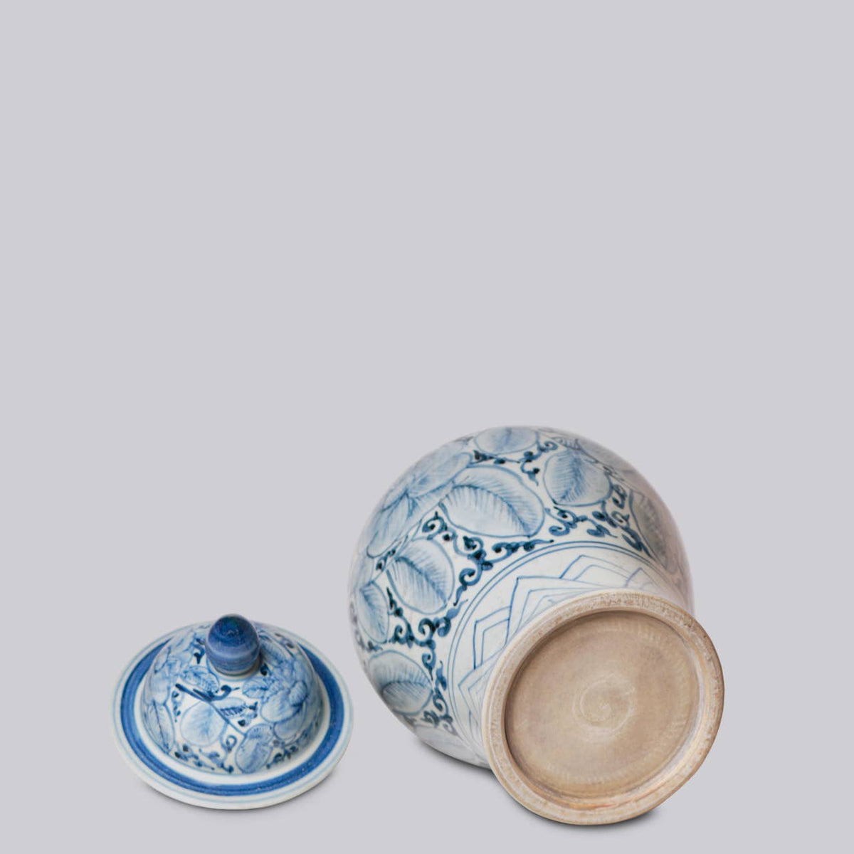 Rustic Rose Blue and White Porcelain Temple Jar