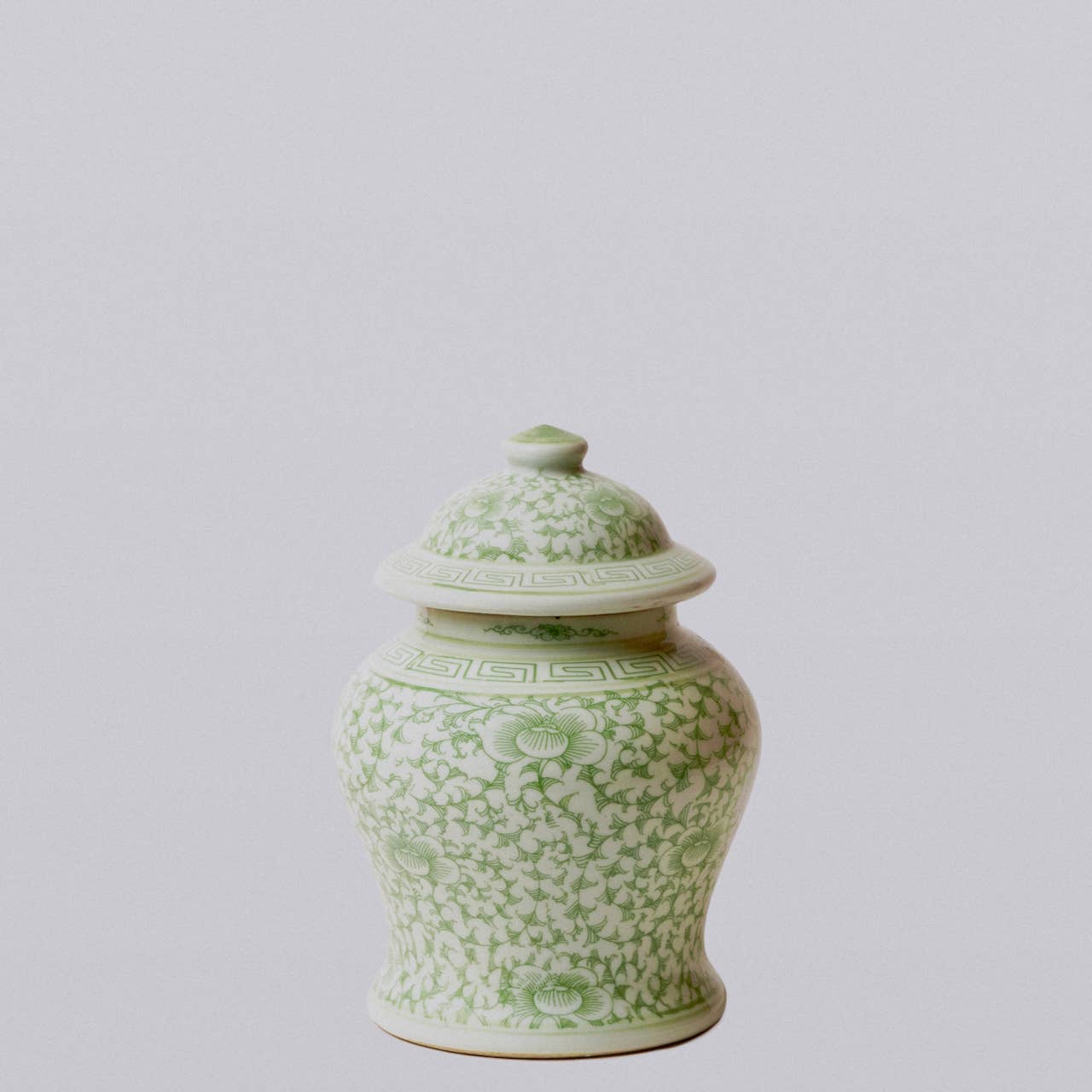 Medium Green and White Porcelain Scrolling Peony Temple Jar