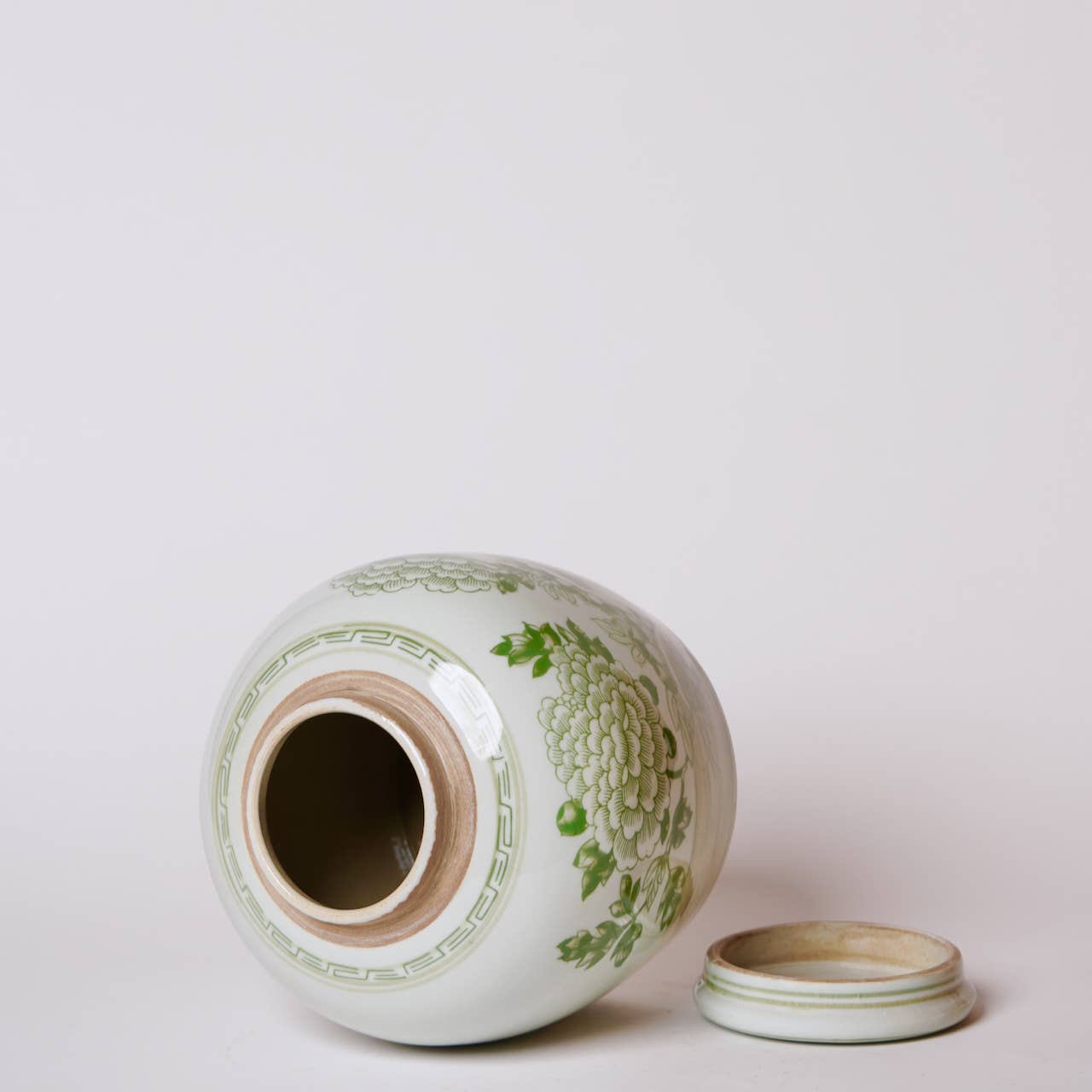 Peony Landscape Green and White Porcelain Jar