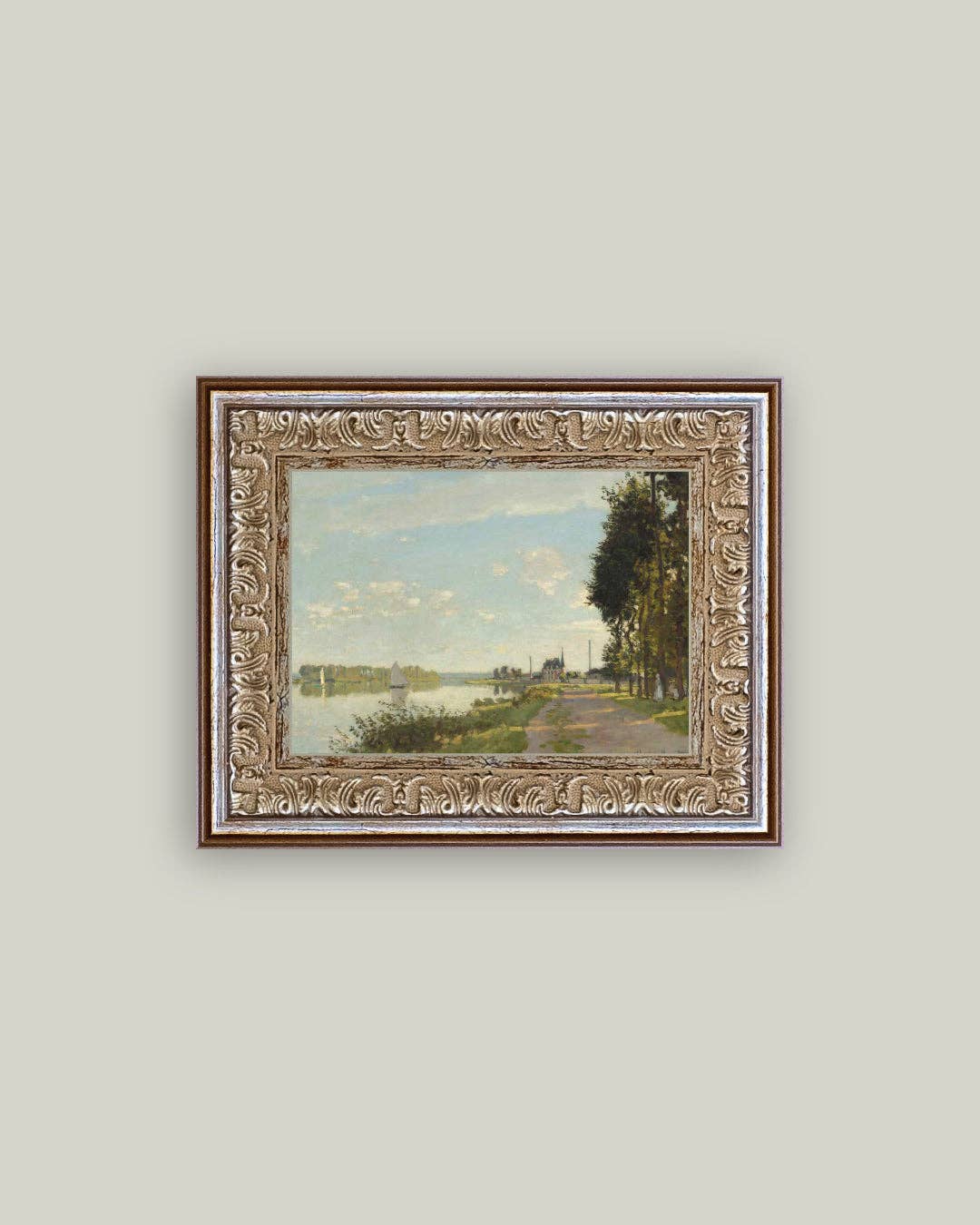 Riverside Walk Framed Antique Art