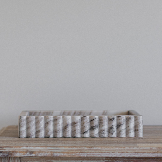 Scalloped Marble Fluted Bridge Tray Beige Gray