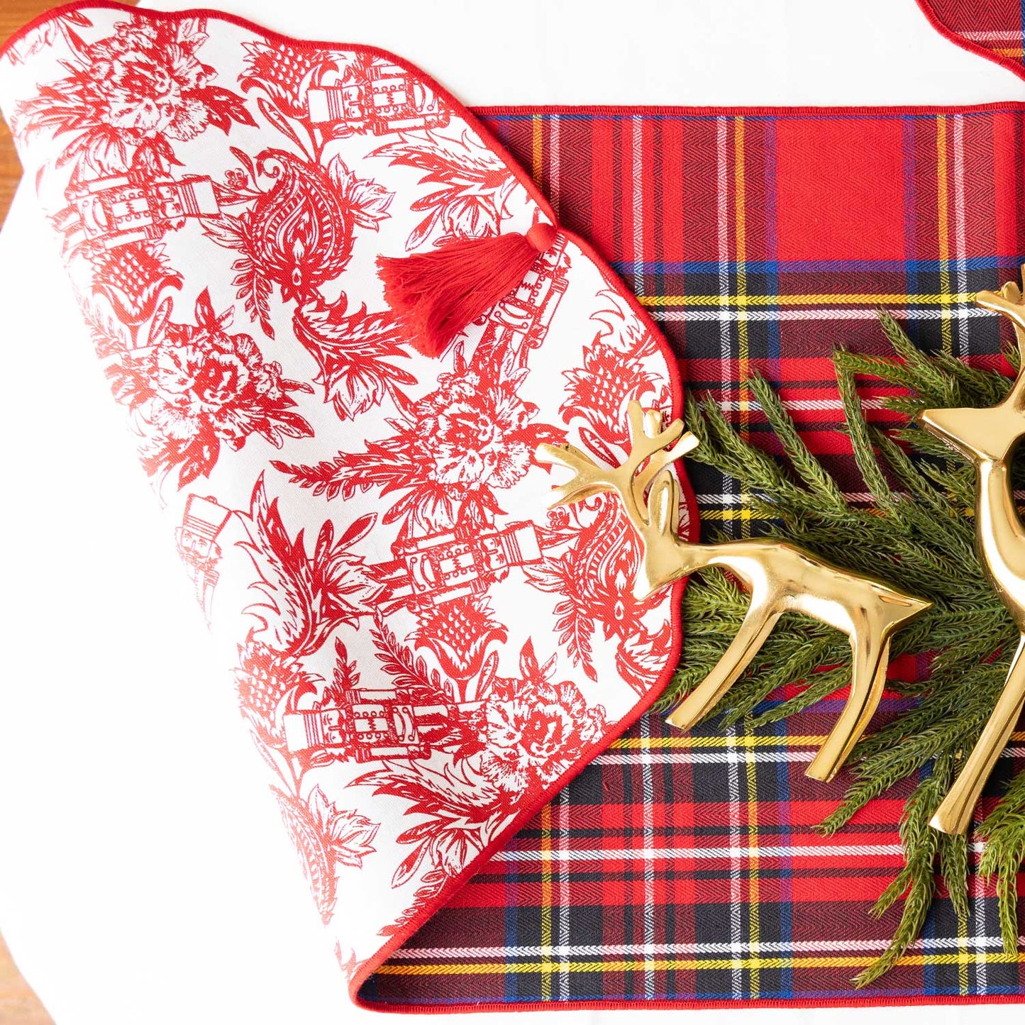 Nutcracker Toile Reversible Tassel Table Runner