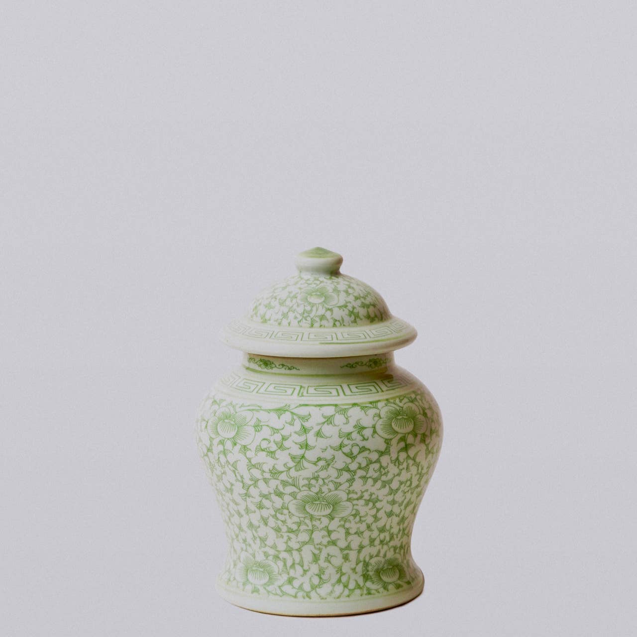Medium Green and White Porcelain Scrolling Peony Temple Jar
