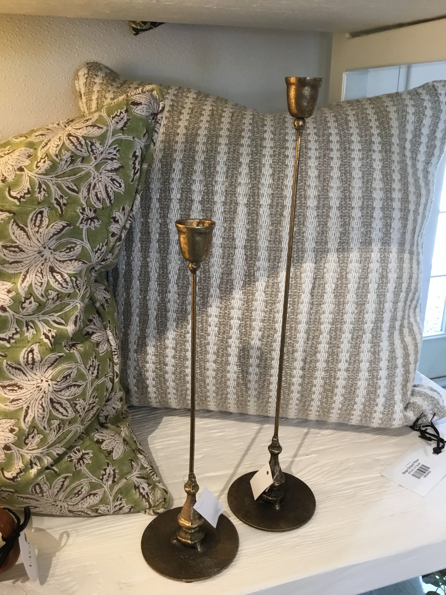 Tall Antique Brass Taper Candle Holders S/2